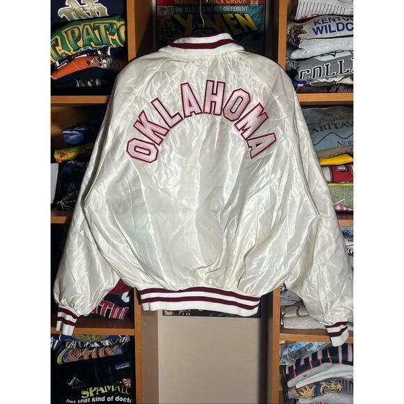 Vintage 80s Oklahoma Sooners University Satin Bomber Jacket - Picture 3 of 6